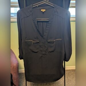 Black Blouse with Zipper Pockets